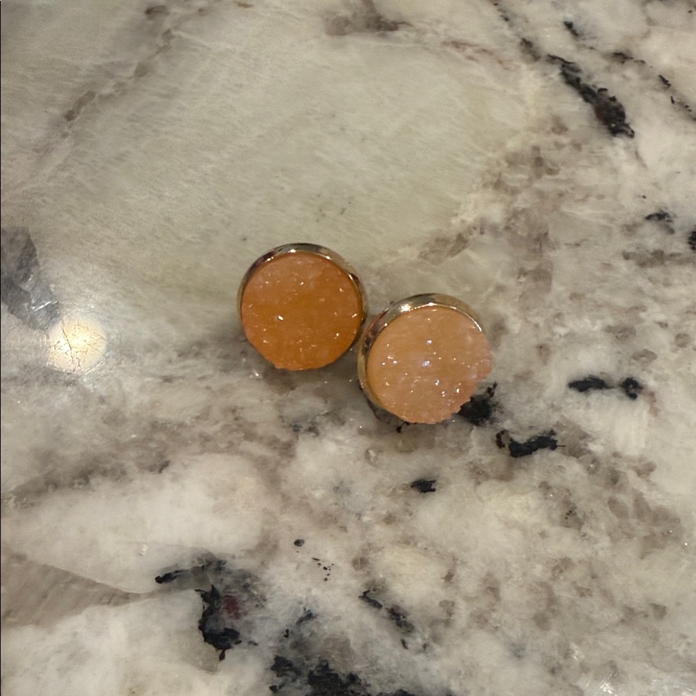 Peach Druzy Round Stud Earrings